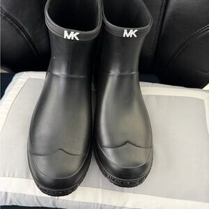 Michael Kors Black Rubber Ankle Rain Boots with MK Logo Cuff